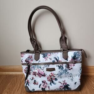Rosetti Floral Shoulder Bag White Purse Double Handle Flower Pockets